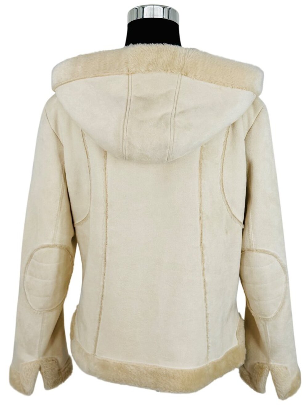 Vintage Hydraulic Hooded Cream Faux Suede & Fur Penny Lane Coat L Y2K 90s Grunge - Picture 8 of 16